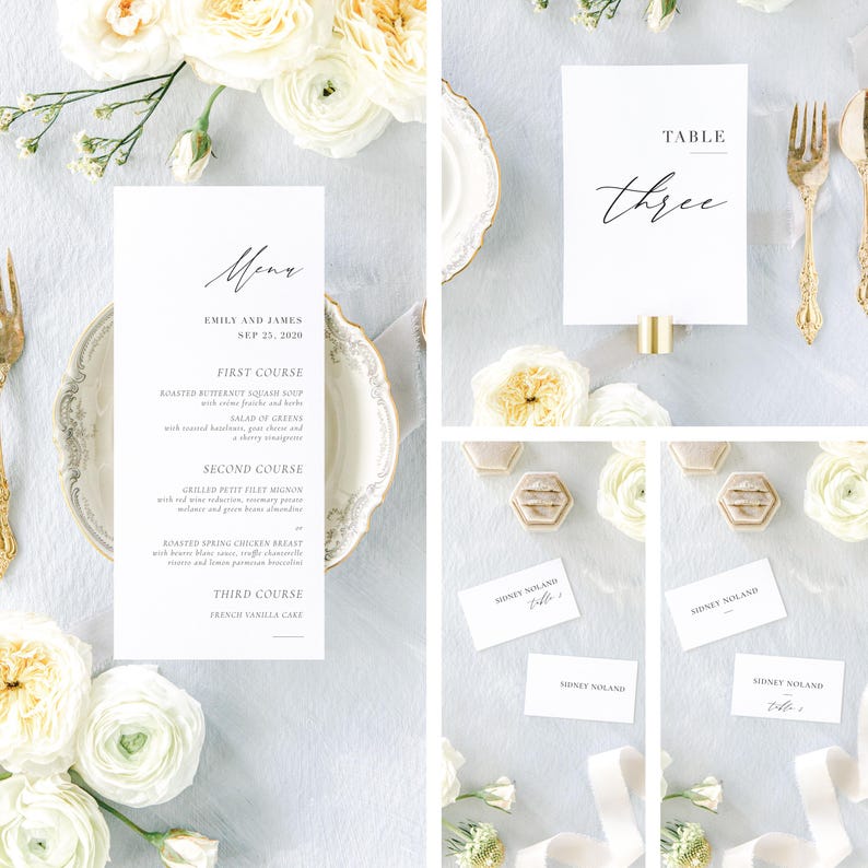 Tarjeta de menú de boda impresa, menú de boda moderno, menú de boda minimalista, menú de mesa de boda, menú de boda sencillo, menú personalizado, Blanche imagen 8