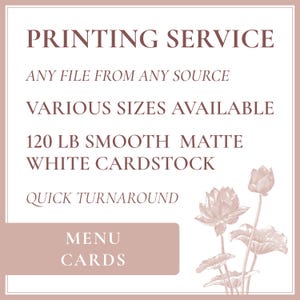 Print My Menu Cards, Printing Service, Print My File From Another Etsy Shop, Menu Card Printing, Printed Menu Cards, Professional Printing