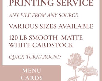 Print My Menu Cards, Printing Service, Print My File From Another Etsy Shop, Menu Card Printing, Printed Menu Cards, Professional Printing