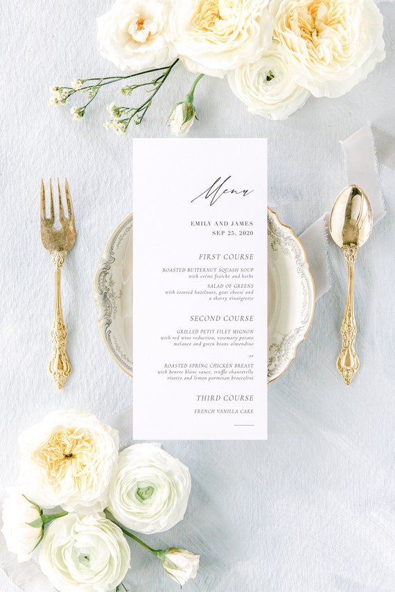 Printed Wedding Menu Card, Modern Wedding Menu, Minimal Wedding Menu, Wedding Table Menu, Simple Wedding Menu, Personalized Menu, Blanche