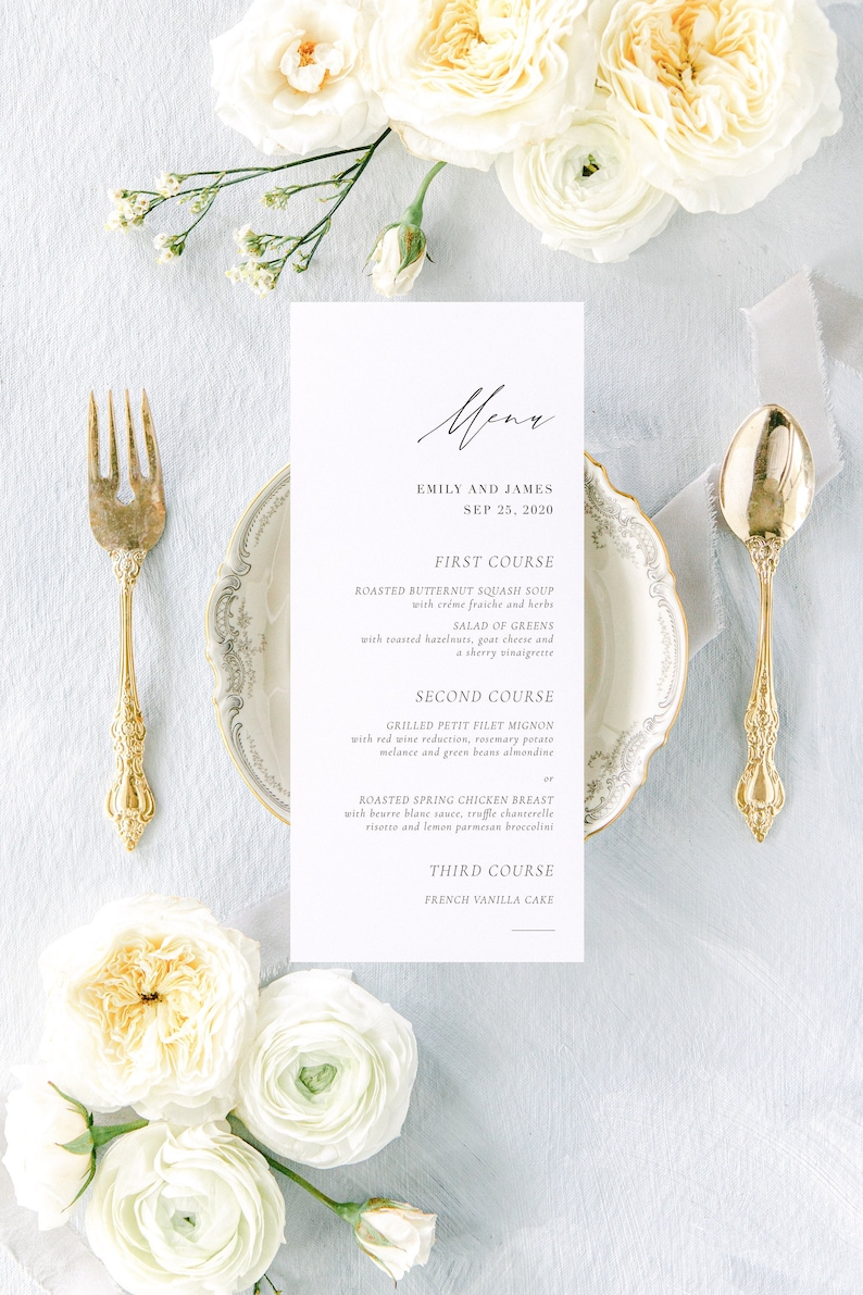 THE BLANCHE, Modern Wedding Menu, Printed Wedding Menu Card, Dinner Menu Card, Minimal Wedding Menu Card, Wedding Table Menu, Simple Wedding