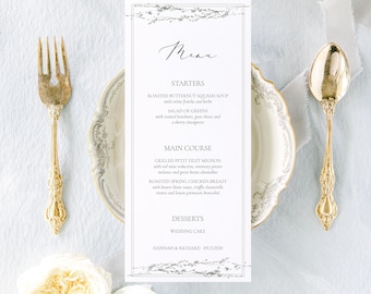 Printed Wedding Menu Card, Botanical Wedding Menu Card, Minimalist Wedding Menu, Greenery Menu Card, Wedding Reception Menu Card, Lumiere