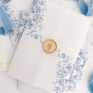 Copertina in velina prepiegata per 5x7, carta velina floreale, carta velina per inviti di nozze, carta velina per matrimoni in tela blu francese, carta velina STAMPATA