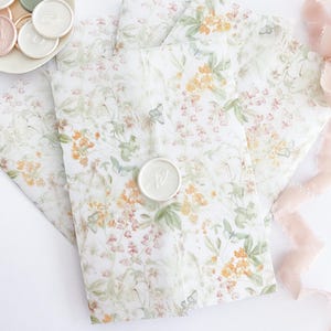Prefolded Vellum Jacket For 5x7, Floral Vellum Paper, Wedding Invite Vellum Wrap, Watercolor floral Wedding Vellum Wrap, PRINTED Vellum Wrap