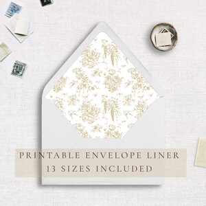 Floral bedruckbarer Umschlag Liner, Gold Hochzeit Umschlag Liner Digital, Messing Umschlag Liner Template, französischer Toile Umschlag Liner