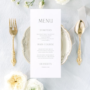 Printed Simple Elegant Wedding Menus, Modern Minimal Printed Menu Card for Wedding, Personalised Wedding Menu, Dinner Menu Cards, Rever