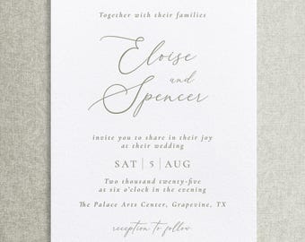Modern Minimalist Letterpress Wedding Invitation, Custom Luxury Invite, Blind Embossed, Handmade Cotton Paper Invitation, Adele