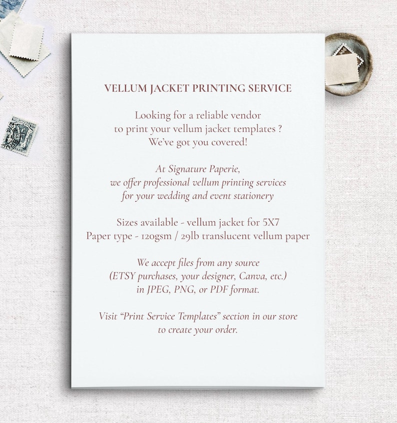 Prefolded Vellum Jacket For 5x7, Floral Vellum Paper, Wedding Invite Vellum Wrap, French Blue Toile Vellum Wrap, PRINTED Vellum Wrap, Eloise image 5