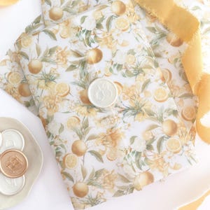 Prefolded Vellum Jacket For 5x7, Floral Vellum Paper, Lemon Invite Vellum Wrap, Citrus Garden Vellum Wrap, Butteryellow PRINTED Vellum Wrap