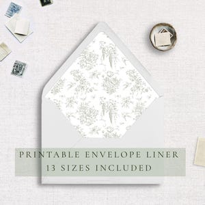 Floral bedruckbarer Umschlag Liner, Hochzeit Umschlag Liner Digital, Salbei Umschlag Liner Vorlage, französischer Toile Umschlag Liner