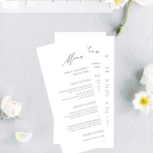 THE BLANCHE, Modern Wedding Menu, Printed Wedding Menu Card, Dinner Menu Card, Minimal Wedding Menu Card, Wedding Table Menu, Simple Wedding