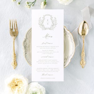 Printed Menu Cards, Monogram Wedding Menu, Classic Wedding Menu, Dinner Menu Card, Printed Wedding Menu, Elegant Wedding Menu, Vivant