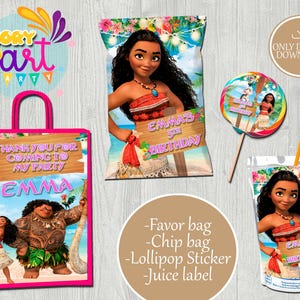 Moana Pack - Chip Bag - Lollipop - Sac de faveur- Étiquette de jus - Imprimables - Birthday Party Pack - TÉLÉCHARGEMENT NUMÉRIQUE