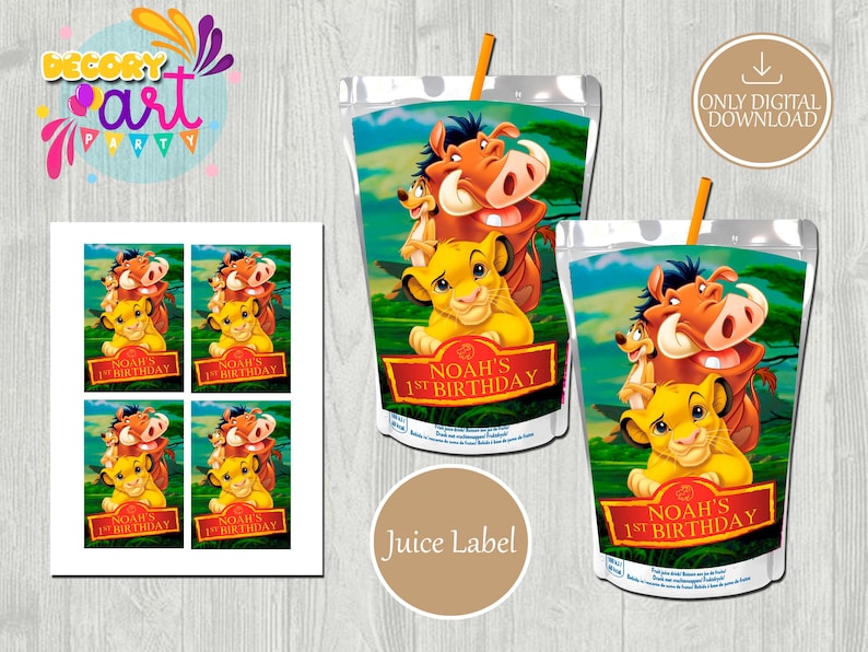 Lion King Pack - Chip Bag - Lollipop - Favor Bag- Juice Label ...