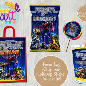 Transformers Pack-torba na chipy-Lollipop-torba upominkowa-etykieta soku-do druku-pakiet urodzinowy-pobranie cyfrowe
