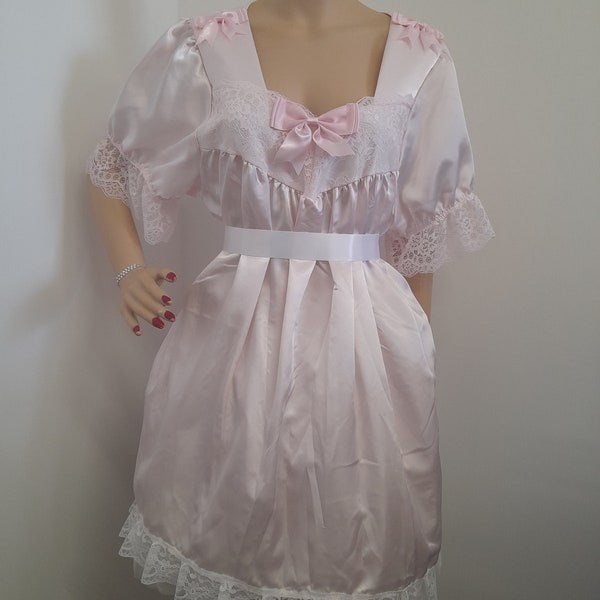 Adulto bebé sissy niña / niño bata vestido encaje satén cosplay tamaño 8-28