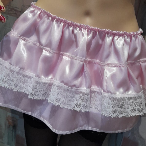 Satin Sissy Frilly Half SLIP Crossdresser Transgender Damen Slip Rock