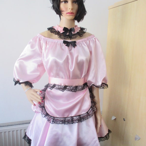 Housemaid,Chambermaid,Nursemaid,Servant.French Maid,Sissy,Costume,Waitress,Dress ,Costume,White Waitress, Dress,Apron,Collar,