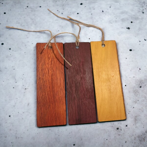 Premium Hardwood Bookmark - Purple Heart - Bloodwood - Yellow Heart - Hand Rubbed Tung Oil Finish