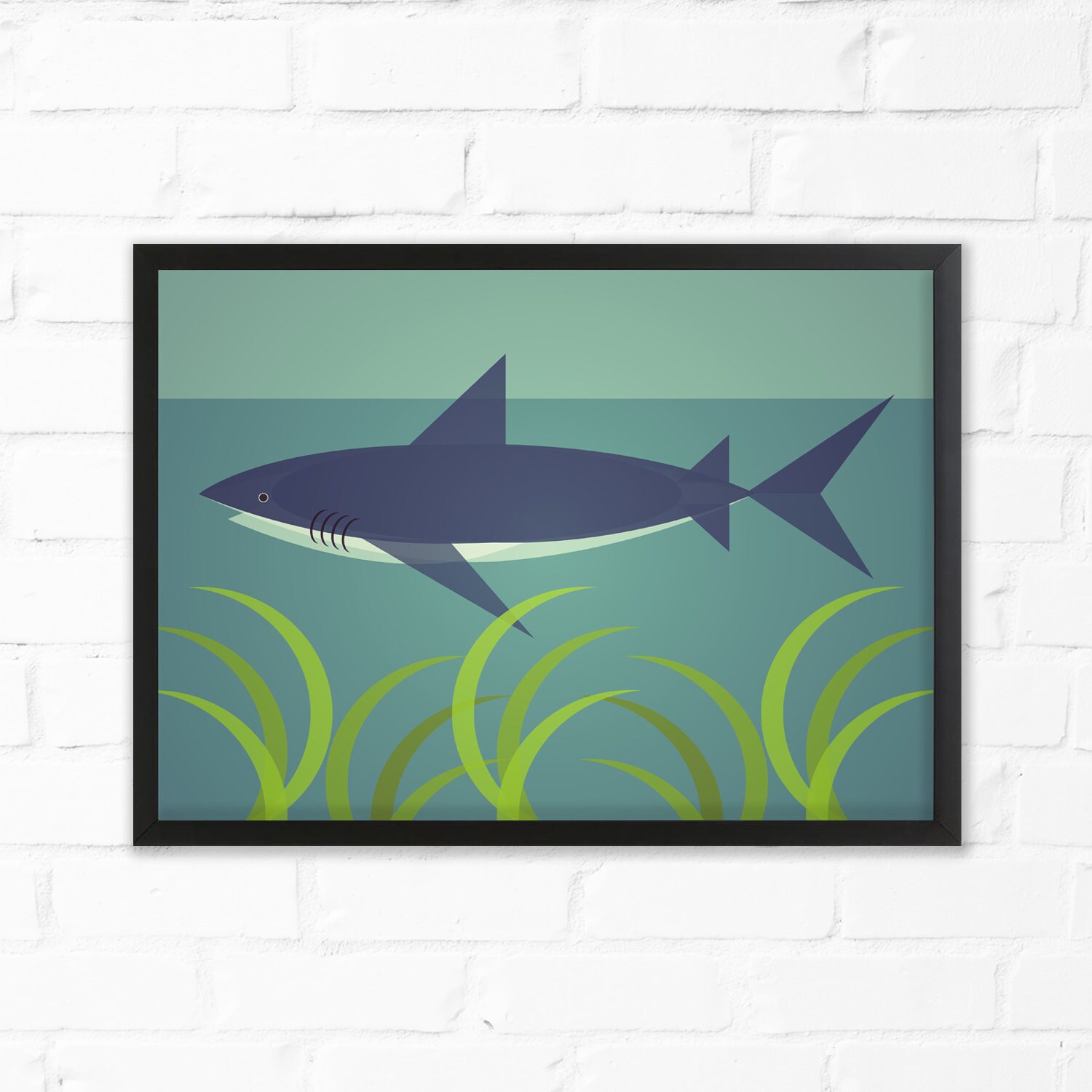 Mid Century Shark Fine Art Print. Mid Century Modern Design. Ocean, Sea