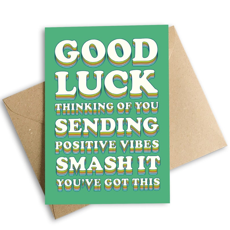 Good Luck, Thinking of You, Sending Positive Vibes, Smash It, You've Got This, Greetings Card, Green, Eco Friendly image 1