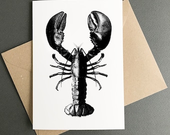 Etched Lobster Greetings Card - botanical design, lobster card, rock lobster, notelet,  blank card, eco friendly.