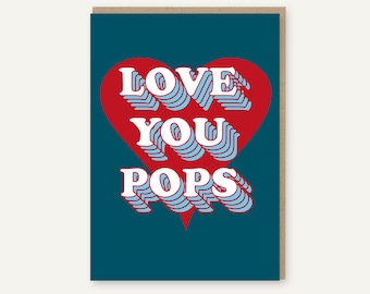 Love You Pops Father's Day Card, Retro Heart, Eco Friendly