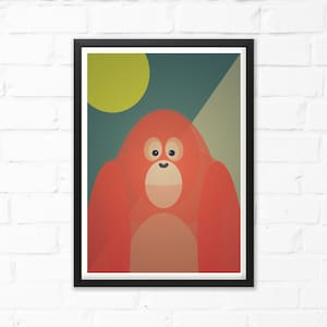 Mid Century Modern Orangutan Art Print, Funky Retro Colors
