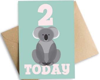 Cute Koala 2nd Birthday Card - Eco Friendly
