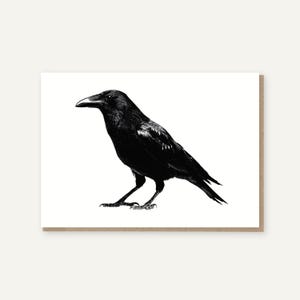 Etched Black Crow Greetings Card, Botanical Gothic Design