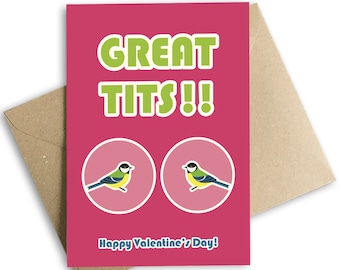 Great Tits Valentine's Day Card, Eco Friendly Bird Lover Gift