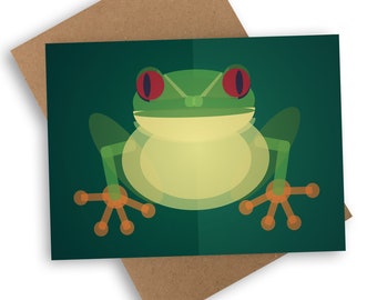 Mid Century Tree Frog Greetings Card - mid century modern design, frog, tree frog, zoo, notelet,  blank card, eco friendly