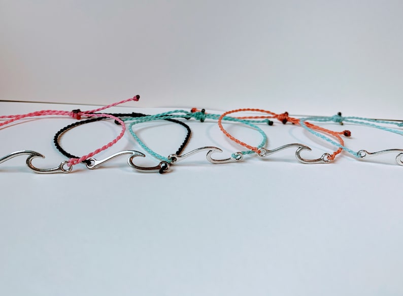 Wave Bracelet-Waterproof Bracelet-Adjustable Wave Bracelet-Twisted Wax Cord Bracelet-Ocean Wave-Choose A Color-Beach Bracelet-Waterproof