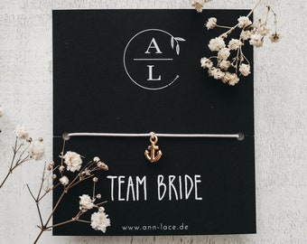 Team Bride | Armband Anker mit Vintage-Karte | Geschenk Hochzeit personalisiert