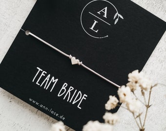 Team Bride | JGA Armband Herz mit Vintage-Karte | Junggesellinnenabschied Braut | Hochzeit Team Braut personalisiert