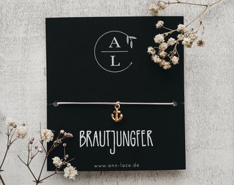 Brautjungfer fragen | Armband Anker mit Vintage-Karte | Geschenk Hochzeit personalisiert