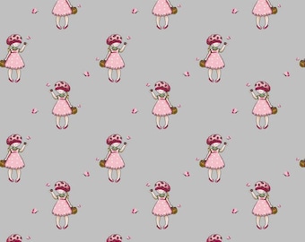 Baumwolle - Strawberry Girl - Mädchen & Schmetterlinge - hellgrau