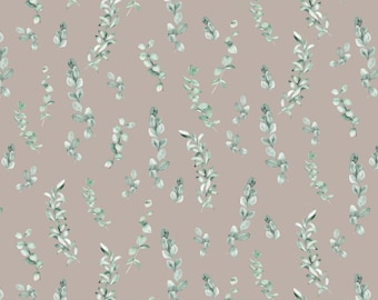 Jersey - Digitaldruck - Eukalyptus - Blätter - taupe / mint