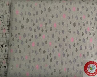 Baumwolle - Blätter - grau / pink