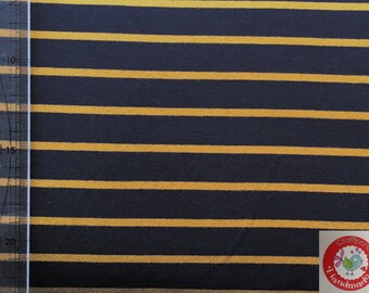 124cm Reststück - Sweat - Sommersweat - French Terry - Stripes - dunkelblau / Senf