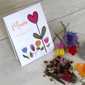 12x BIO Blumensamen Gastgeschenk Taufe | personalisiert mit Name und Datum | Tischkarte nachhaltige Blumenmischung
