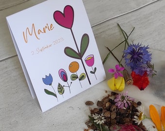 12x Blumensamen Gastgeschenk Taufe | personalisiert mit Name und Datum | Mitgebsel Tischkarte nachhaltige Blumenmischung