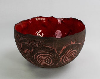 LANTERN - Ceramic - Bowl - Red - 19 cm - Tealight Decoration - Garden