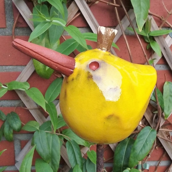 ZAUNKÖNIG Keramik - GELB - Vogel - Gartendeko - Dekoration - Garten