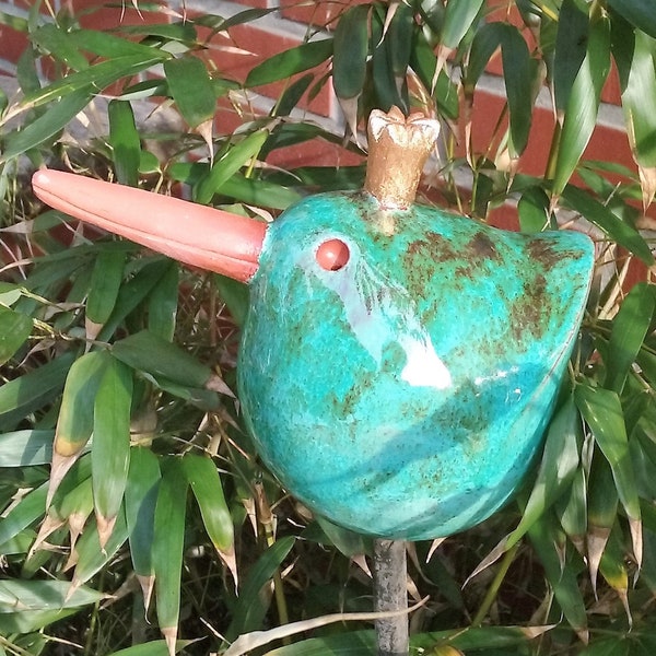 ZAUNKÖNIG Keramik - TÜRKIS - Vogel - Gartendeko - Dekoration - Garten