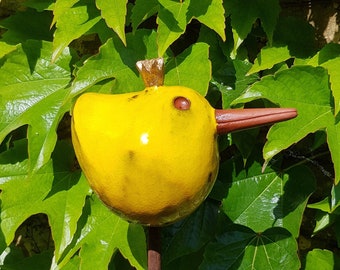 ZAUNKÖNIG Keramik groß - gelb - Vogel - Gartendeko - Dekoration - Garten