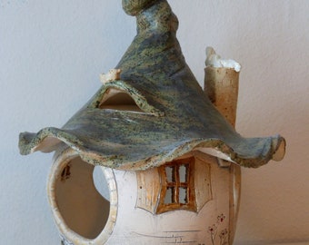 Handgemaakte keramische vogelhuisje | hoogte 36 cm, ontwerp: speels - tuindecoratie - tuindecoratie - tuin - vogelhuisje - vogelvoeder