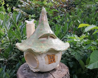 Handgefertigtes Vogelhaus aus Keramik | Höhe  45cm, Design: verspielt - Gartendekoration - Gartendeko - Garten - Vogelhäuschen - Futterhaus