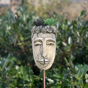 Sukkulententopf Kopf Keramik handgemacht | Pflanzkopf beplanzbar frostfest | Gartendeko Groß Klein Set Balkon Terrasse