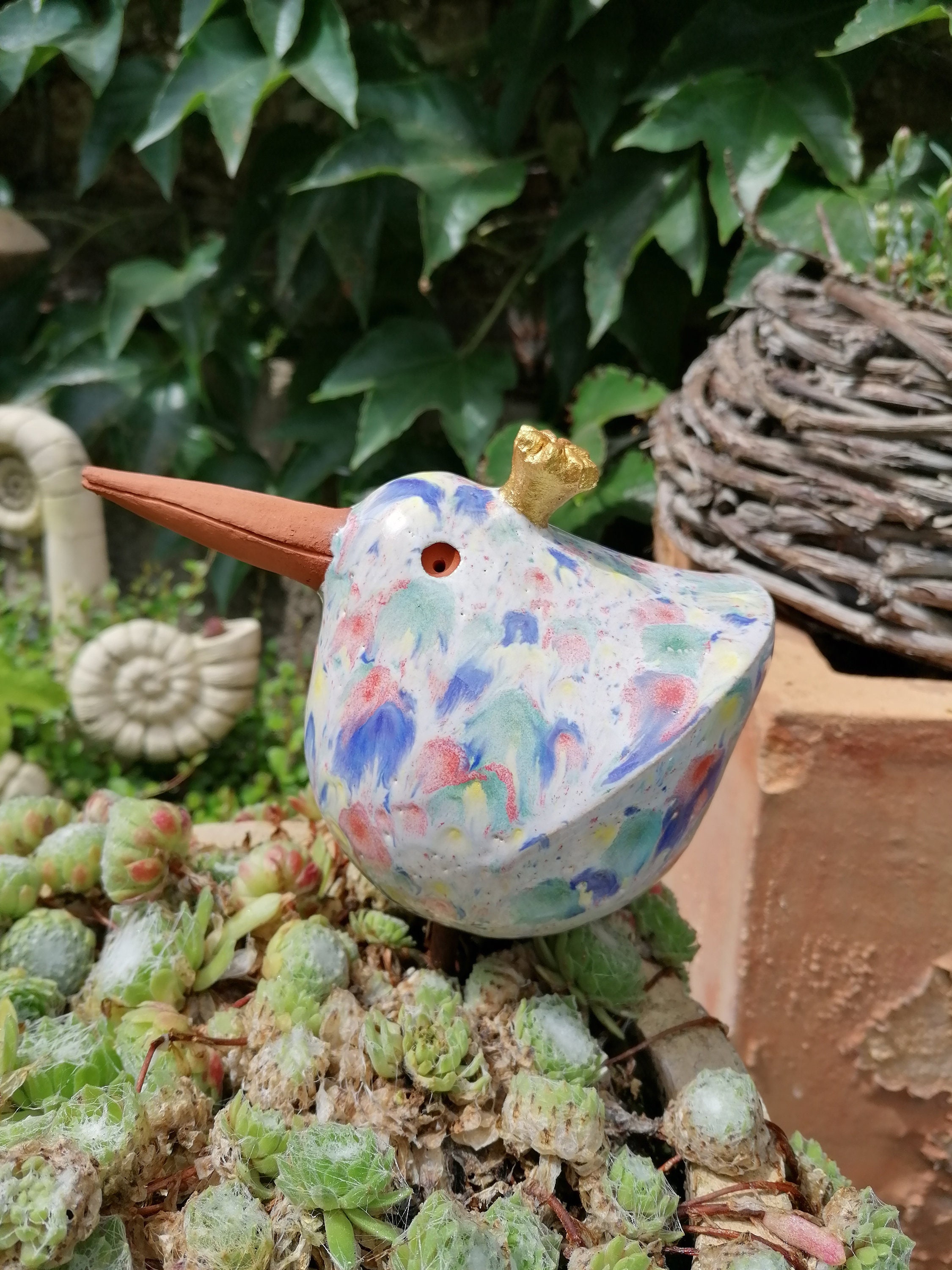 WREN Ceramic large - white-colored - Bird - Garden decoration - Decoration - Garden